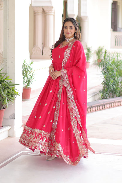 Mrianalika Crimson Red Gown with Dupatta