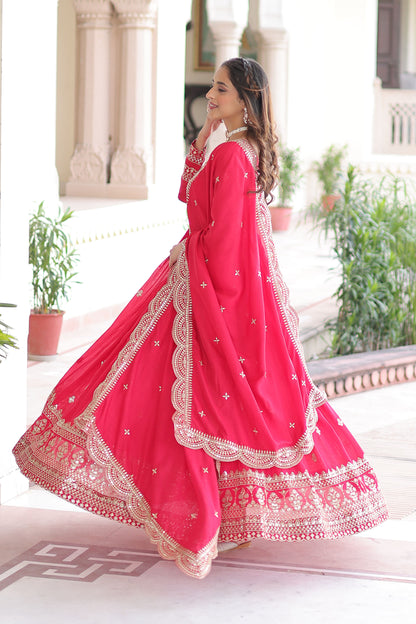 Mrianalika Crimson Red Gown with Dupatta