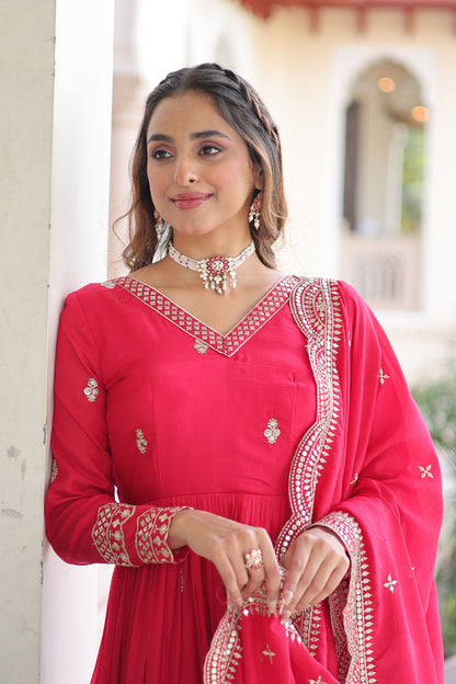 Mrianalika Crimson Red Gown with Dupatta