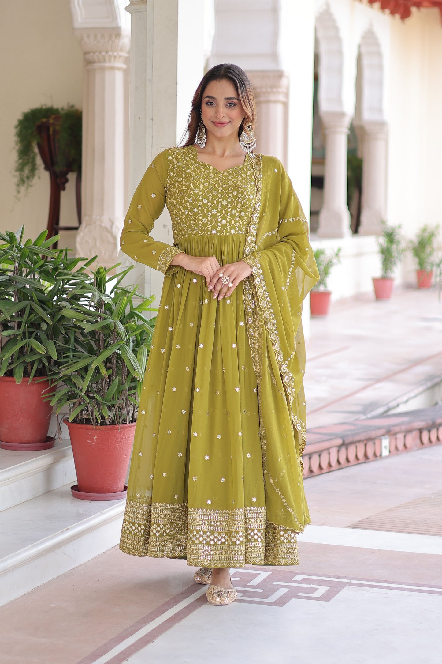 Vatsala Peridot Green Gown with Dupatta