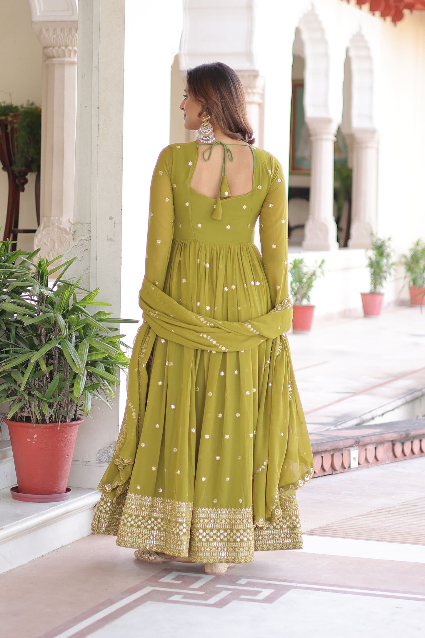 Vatsala Peridot Green Gown with Dupatta