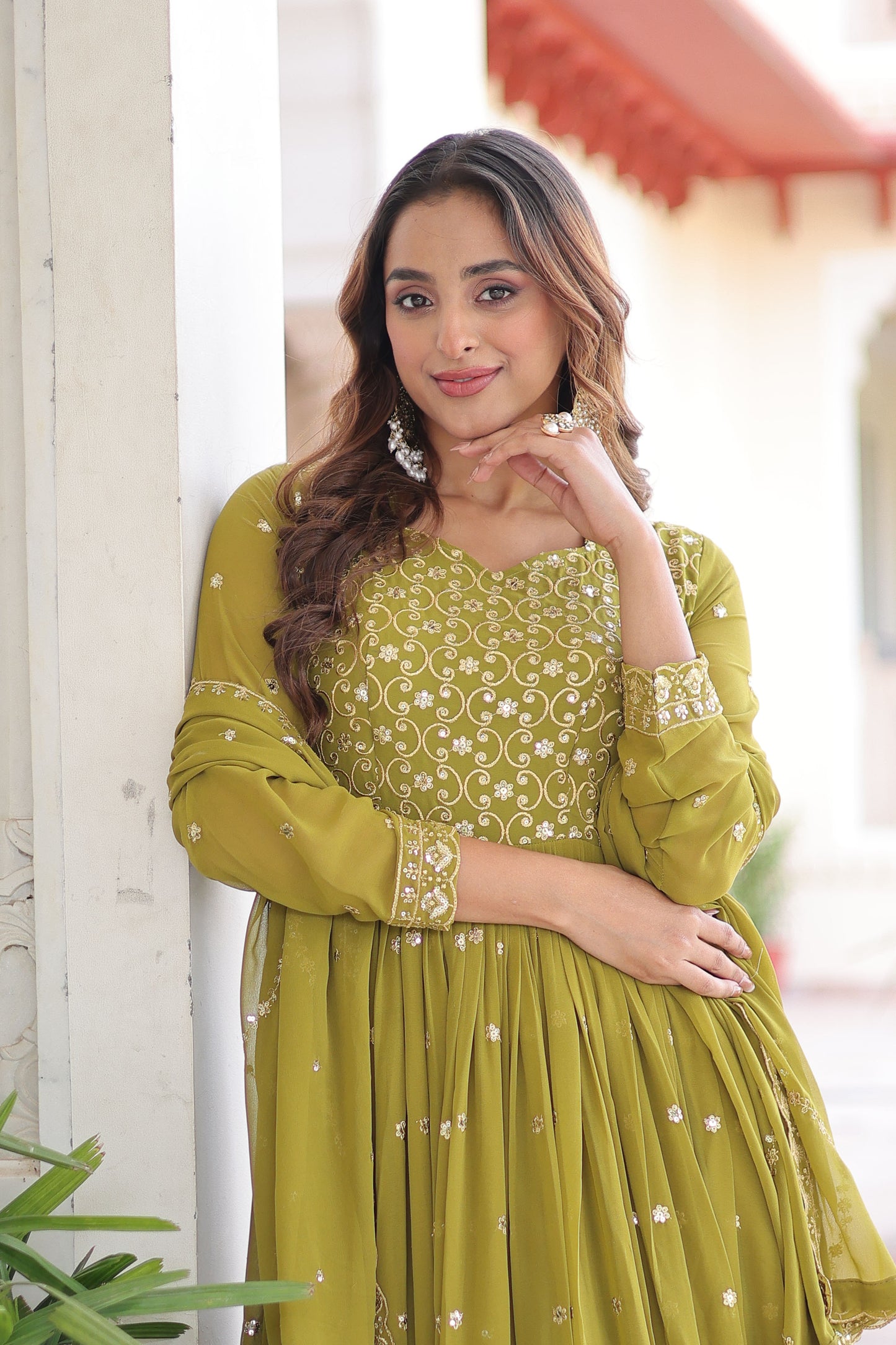 Vatsala Peridot Green Gown with Dupatta
