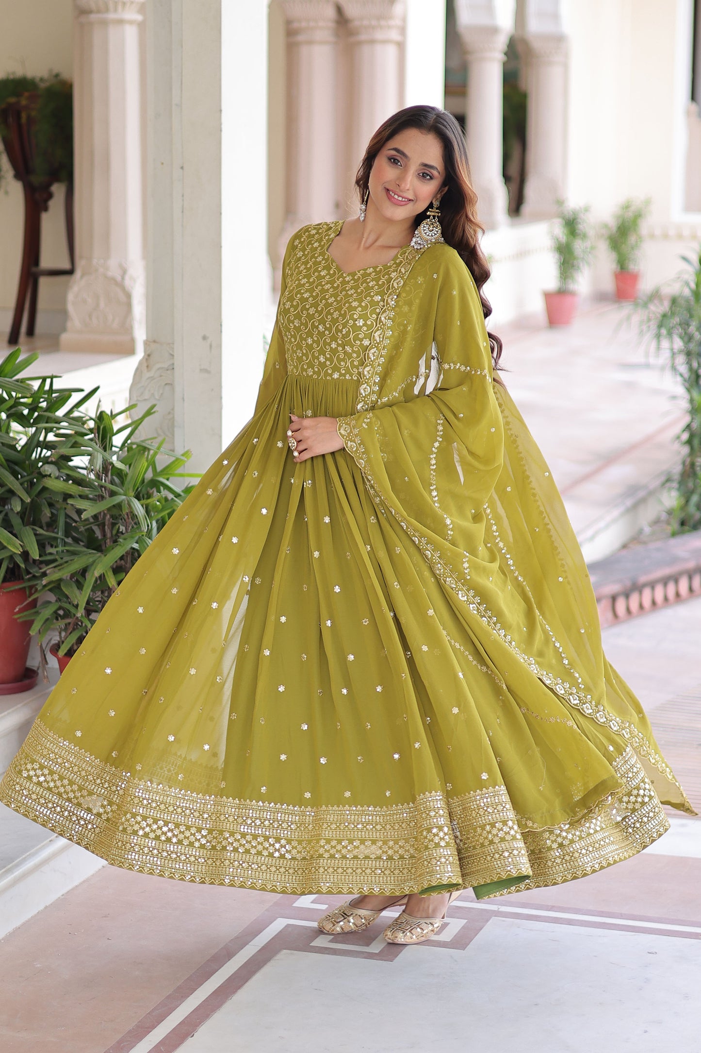 Vatsala Peridot Green Gown with Dupatta