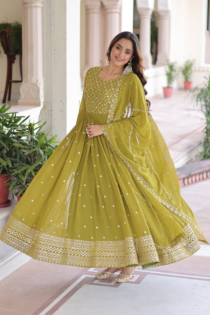 Vatsala Peridot Green Gown with Dupatta