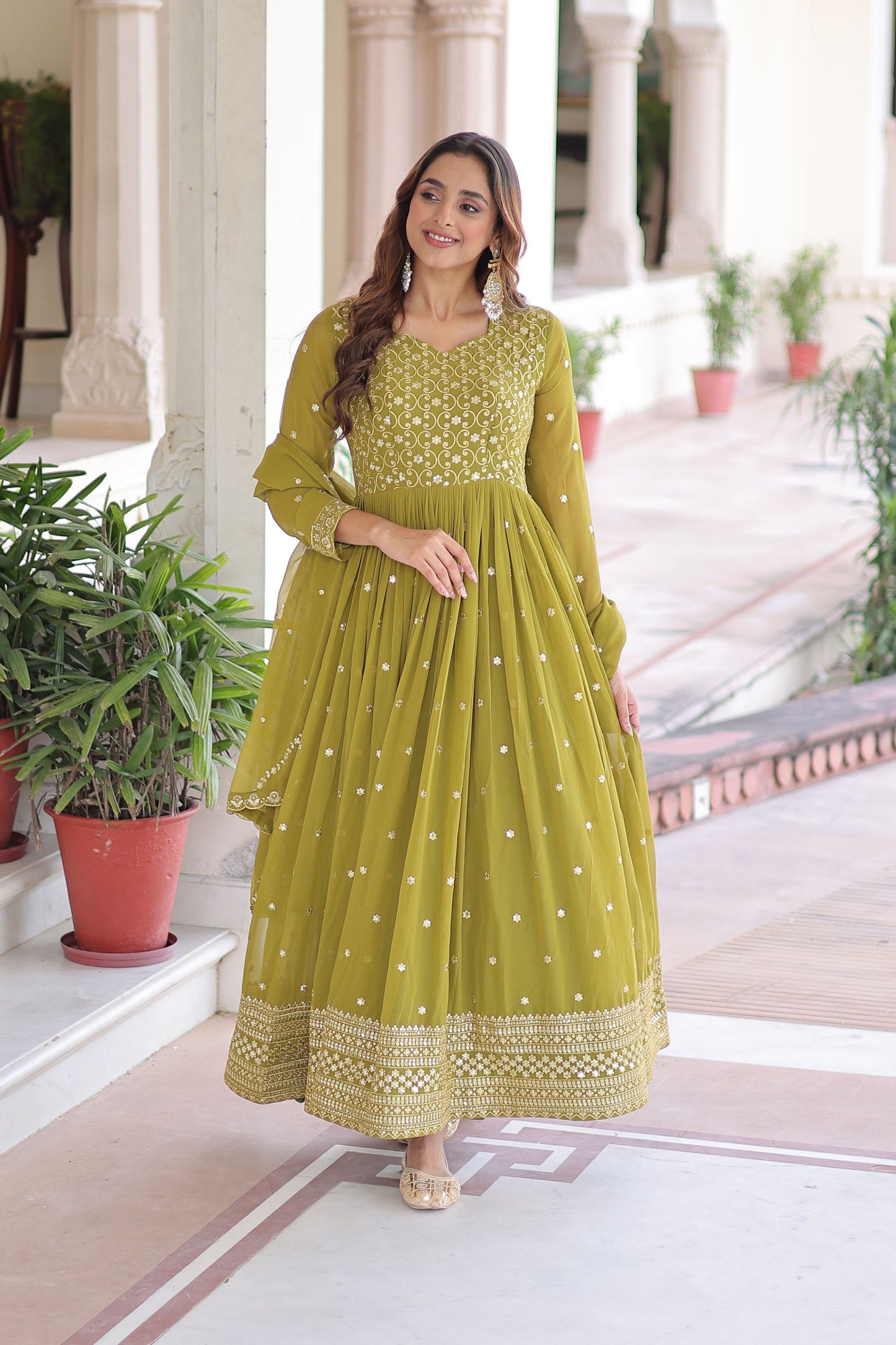 Vatsala Peridot Green Gown with Dupatta