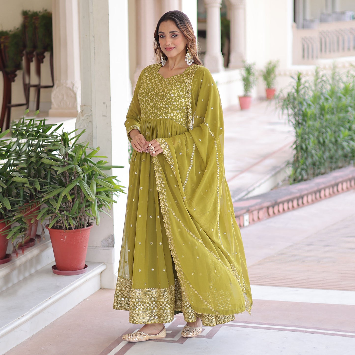 Vatsala Peridot Green Gown with Dupatta