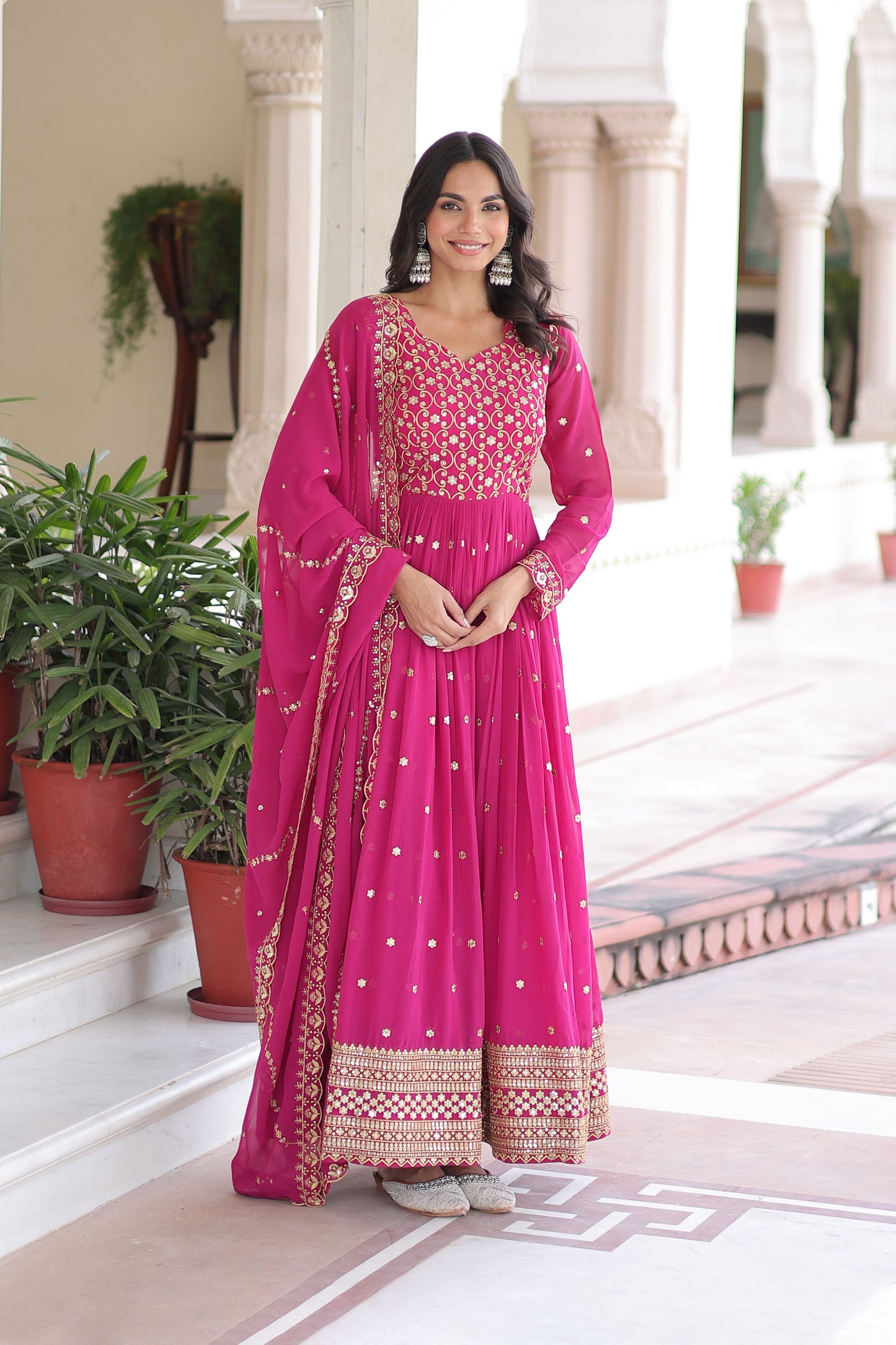 Arghwani Rani Pink Gown with Dupatta