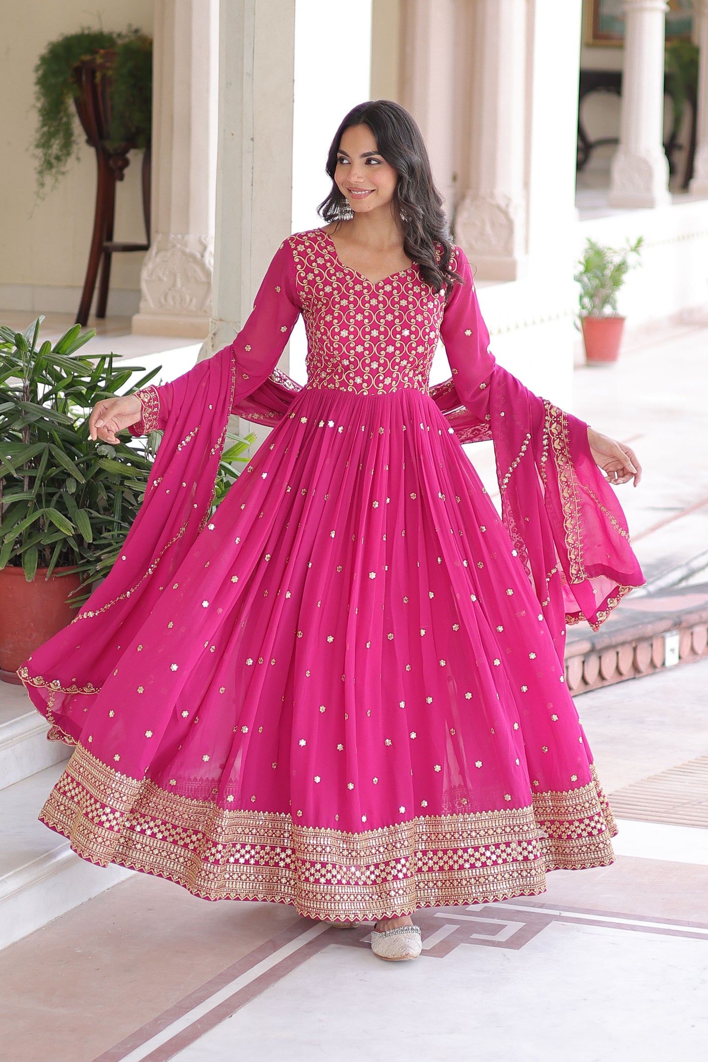 Arghwani Rani Pink Gown with Dupatta