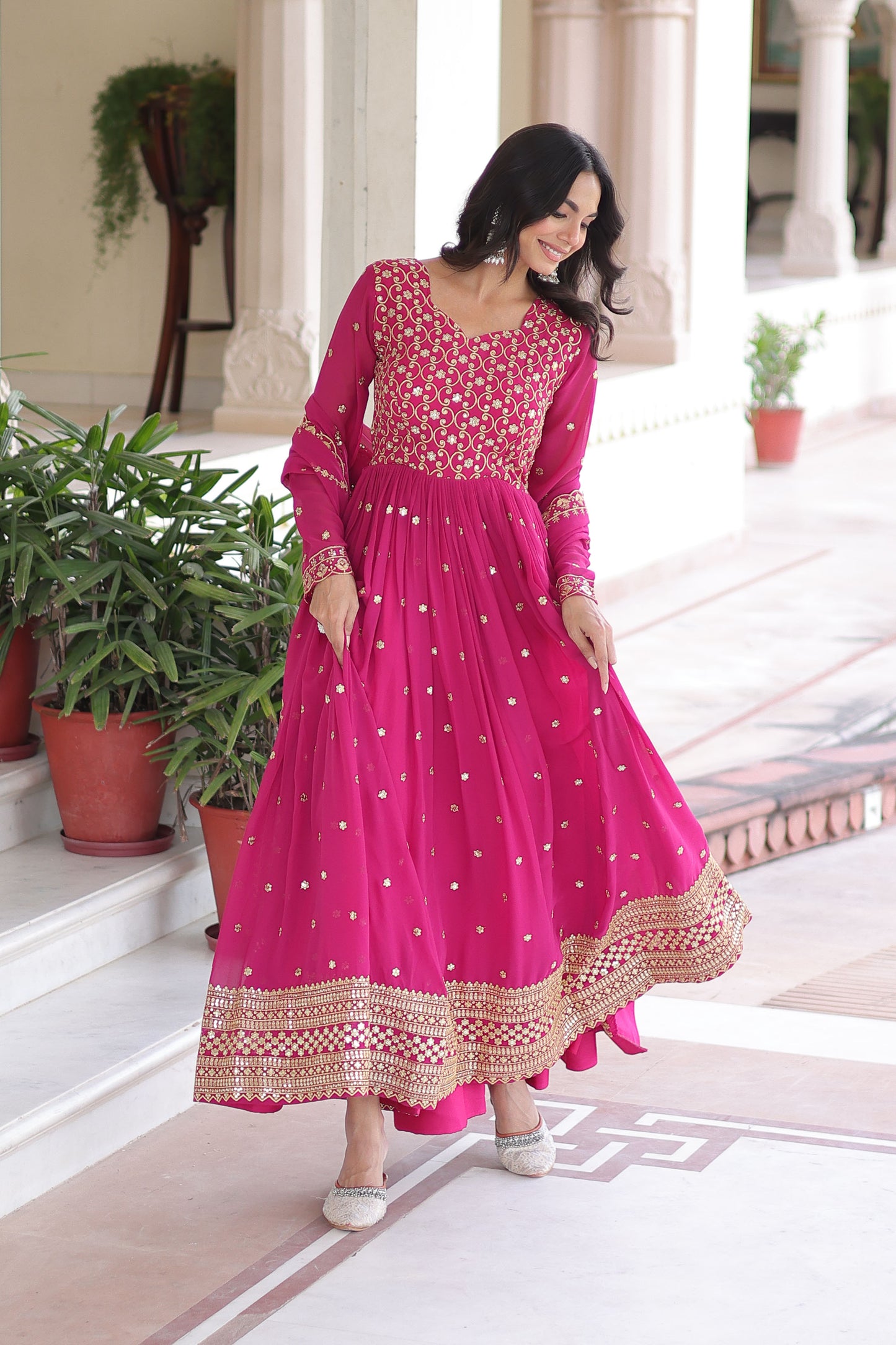 Arghwani Rani Pink Gown with Dupatta