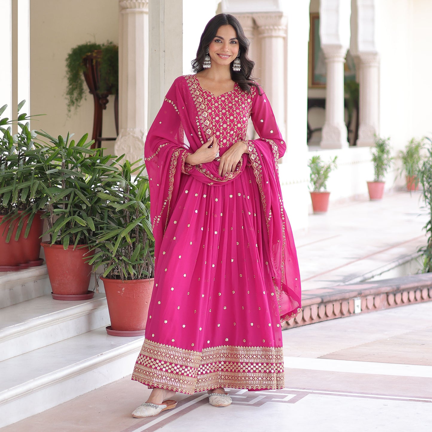 Arghwani Rani Pink Gown with Dupatta