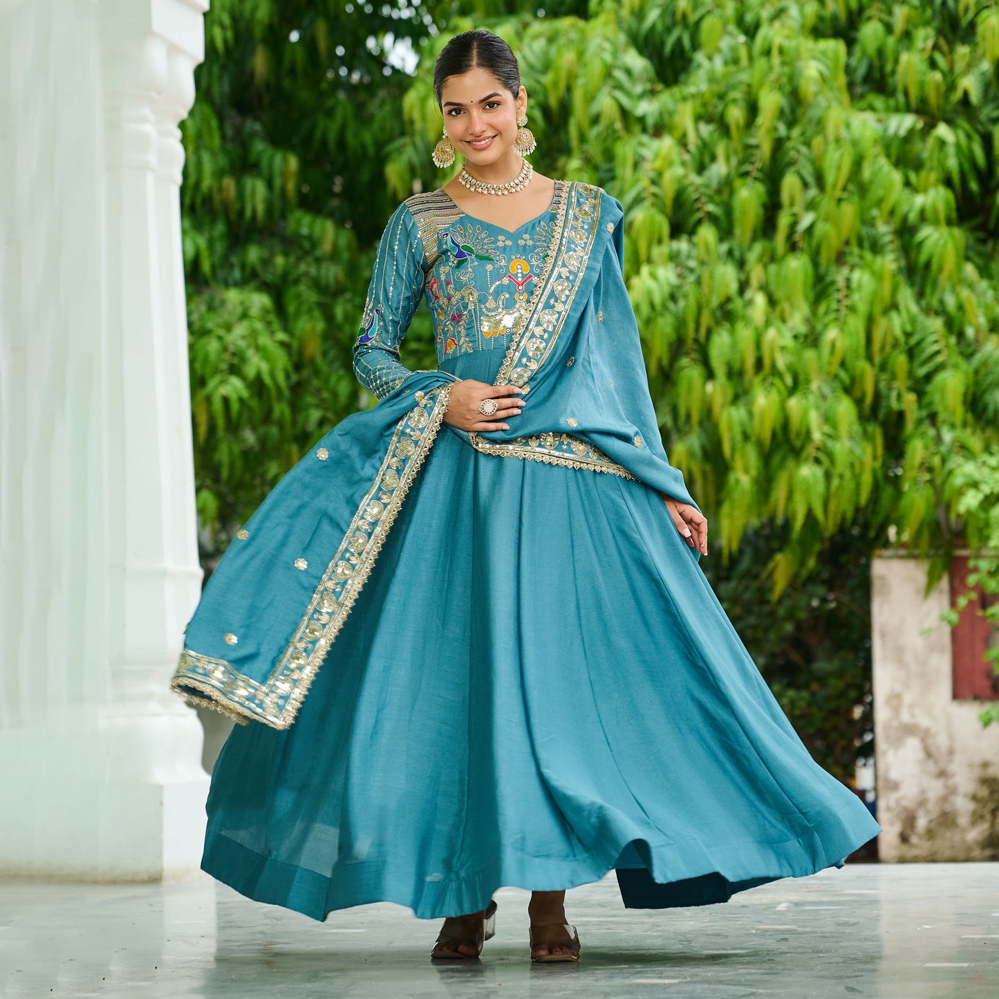 Mahveenah Teal Blue Gown with Dupatta