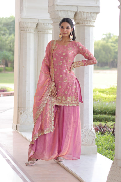 Blush Pink Embroidered Kurta Sharara Set