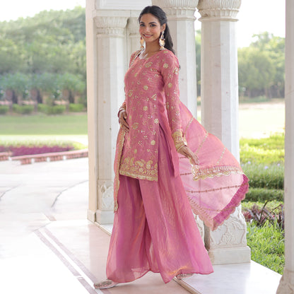 Blush Pink Embroidered Kurta Sharara Set