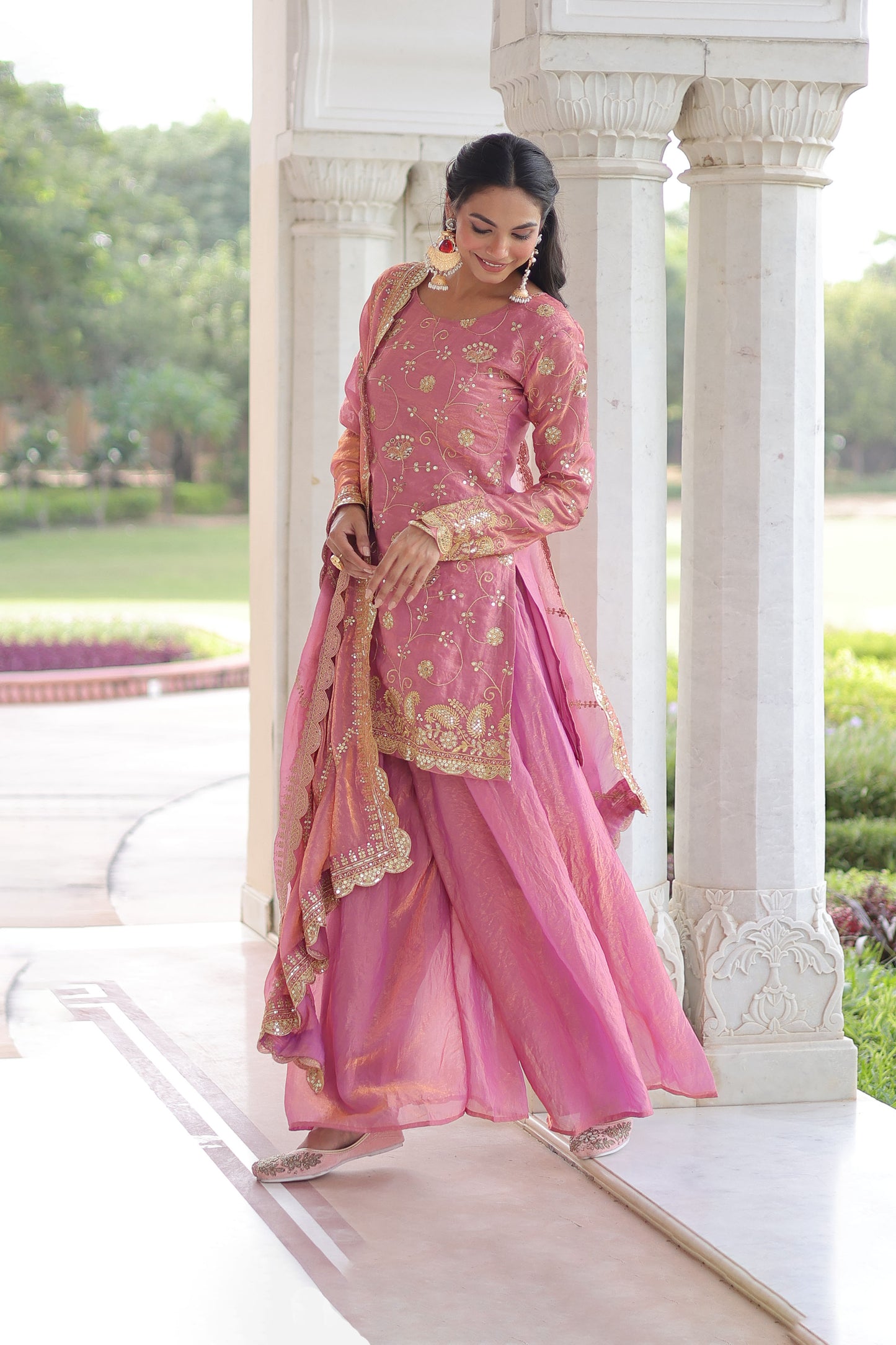 Blush Pink Embroidered Kurta Sharara Set