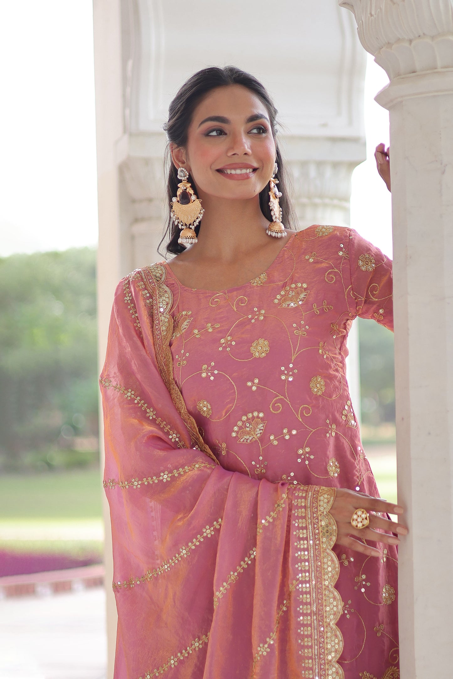 Blush Pink Embroidered Kurta Sharara Set