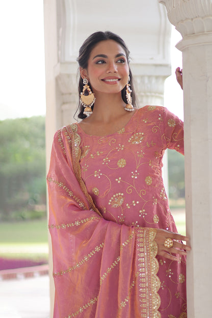 Blush Pink Embroidered Kurta Sharara Set