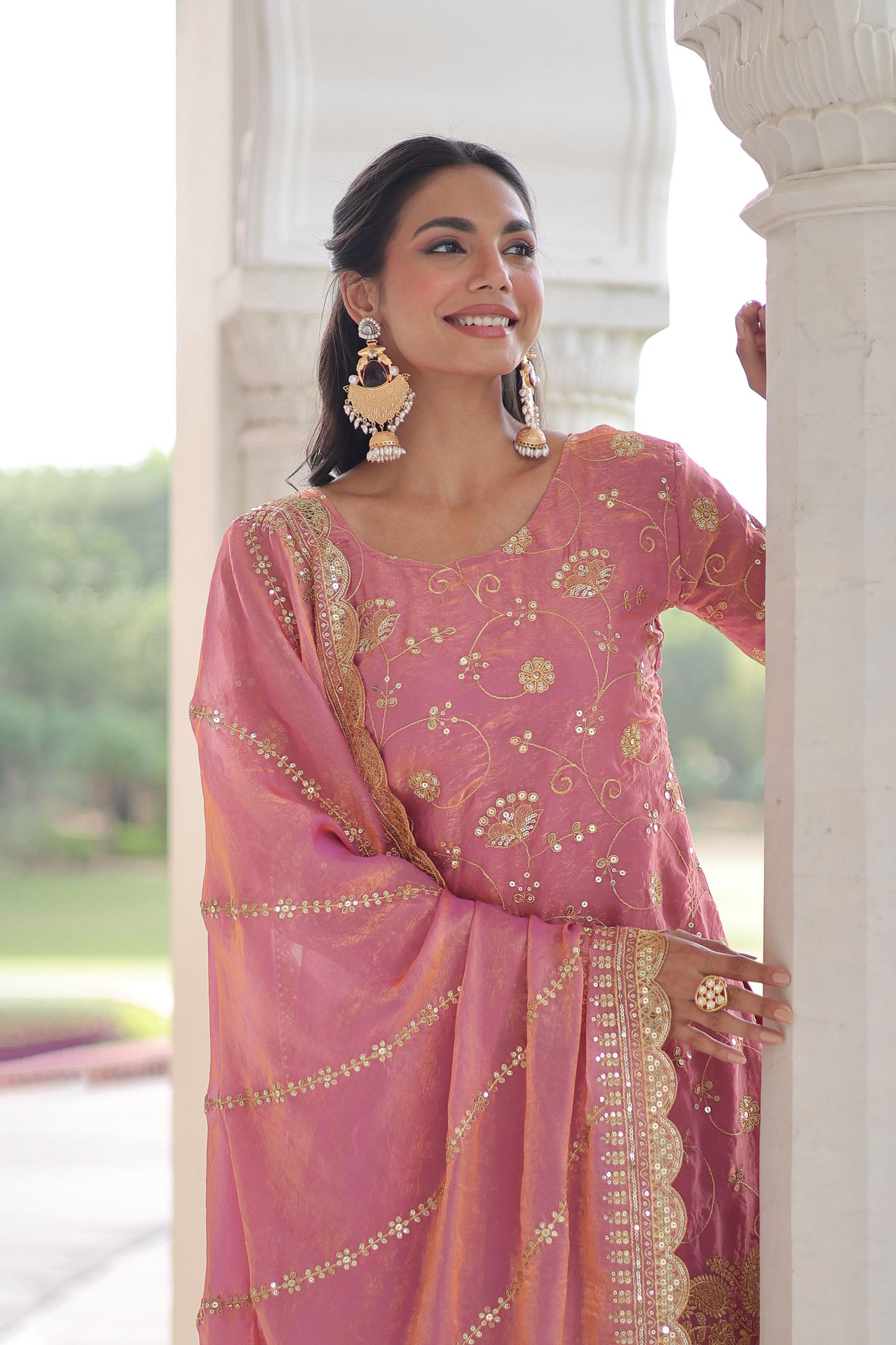 Blush Pink Embroidered Kurta Sharara Set