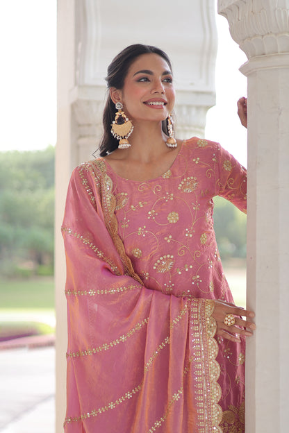 Blush Pink Embroidered Kurta Sharara Set