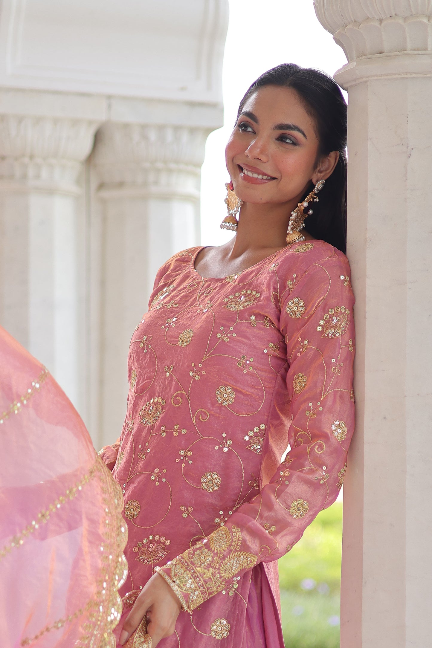 Blush Pink Embroidered Kurta Sharara Set