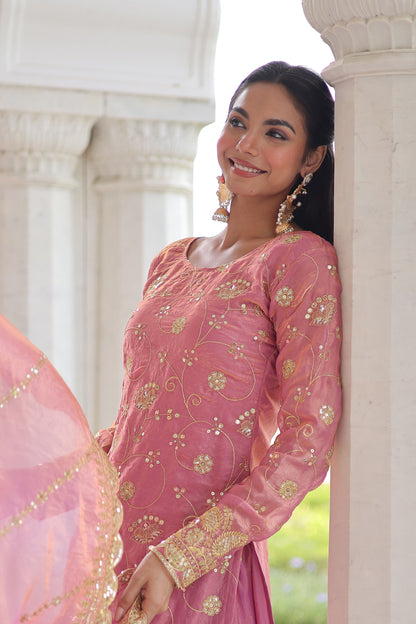 Blush Pink Embroidered Kurta Sharara Set