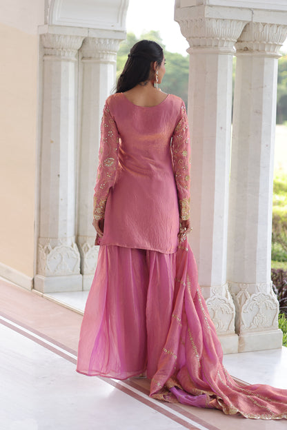 Blush Pink Embroidered Kurta Sharara Set