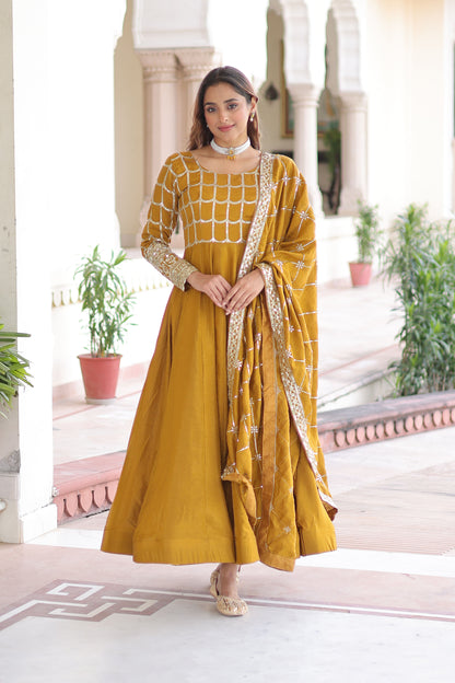 Haldi Mustard Yellow Gown with Dupatta