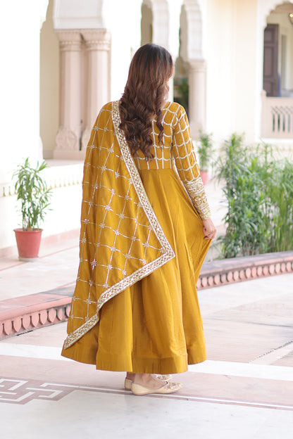 Haldi Mustard Yellow Gown with Dupatta
