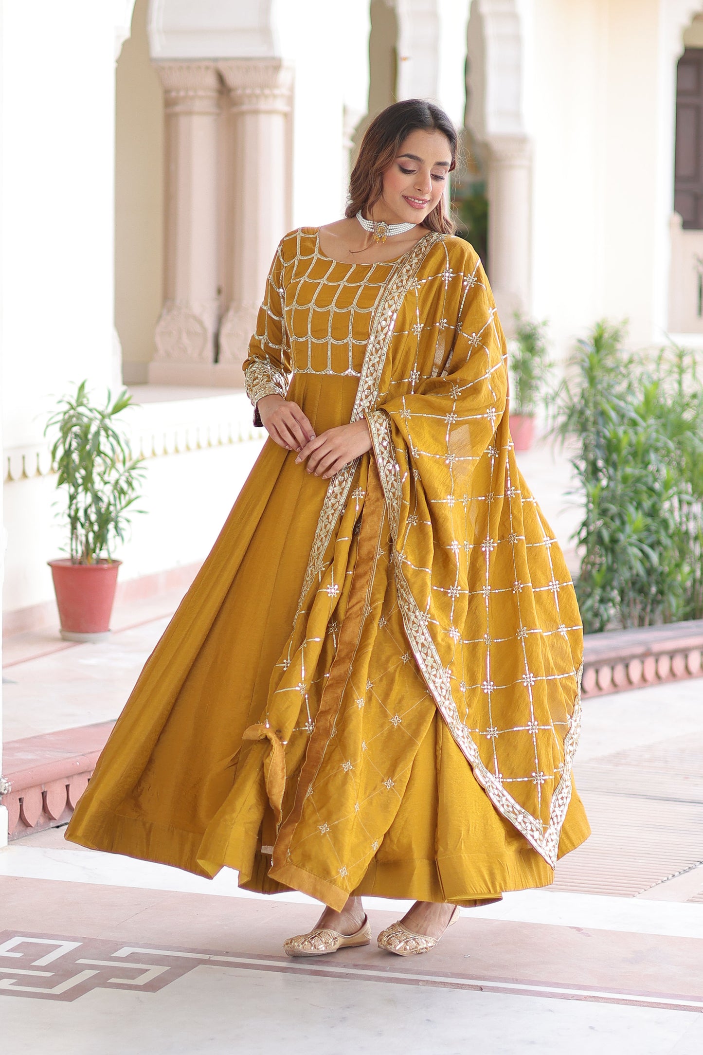 Haldi Mustard Yellow Gown with Dupatta