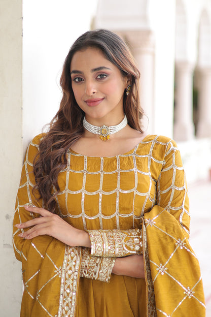 Haldi Mustard Yellow Gown with Dupatta