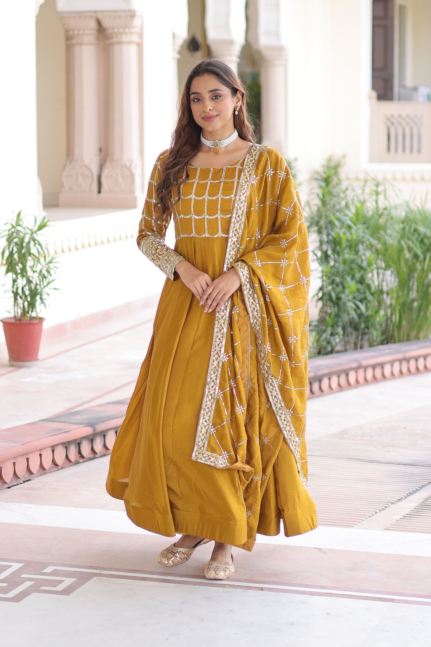 Haldi Mustard Yellow Gown with Dupatta