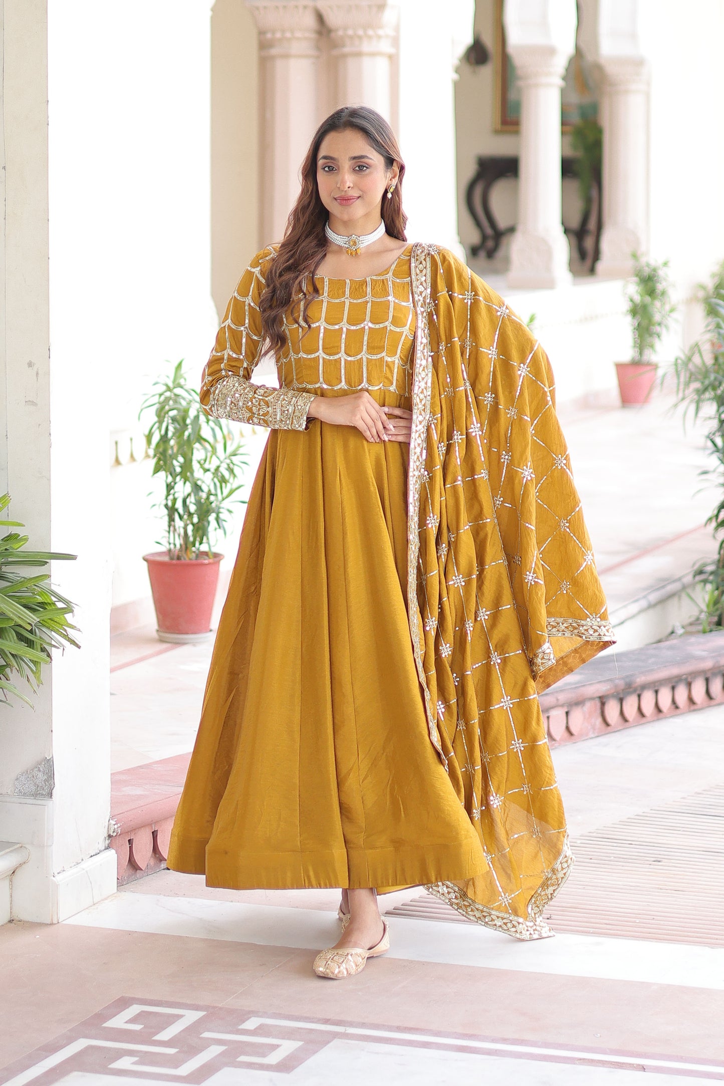 Haldi Mustard Yellow Gown with Dupatta