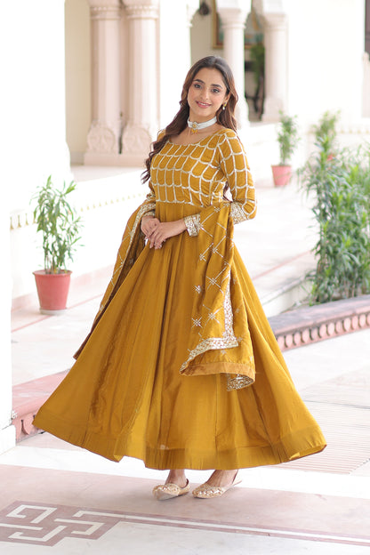 Haldi Mustard Yellow Gown with Dupatta