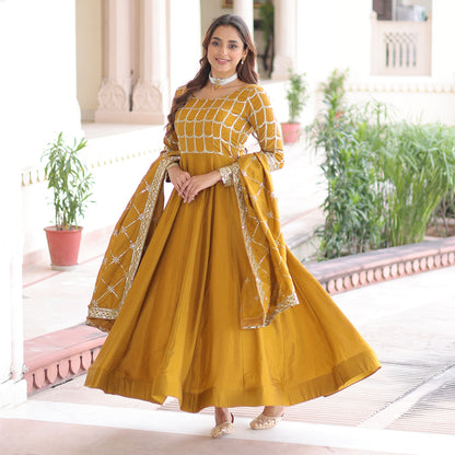 Haldi Mustard Yellow Gown with Dupatta