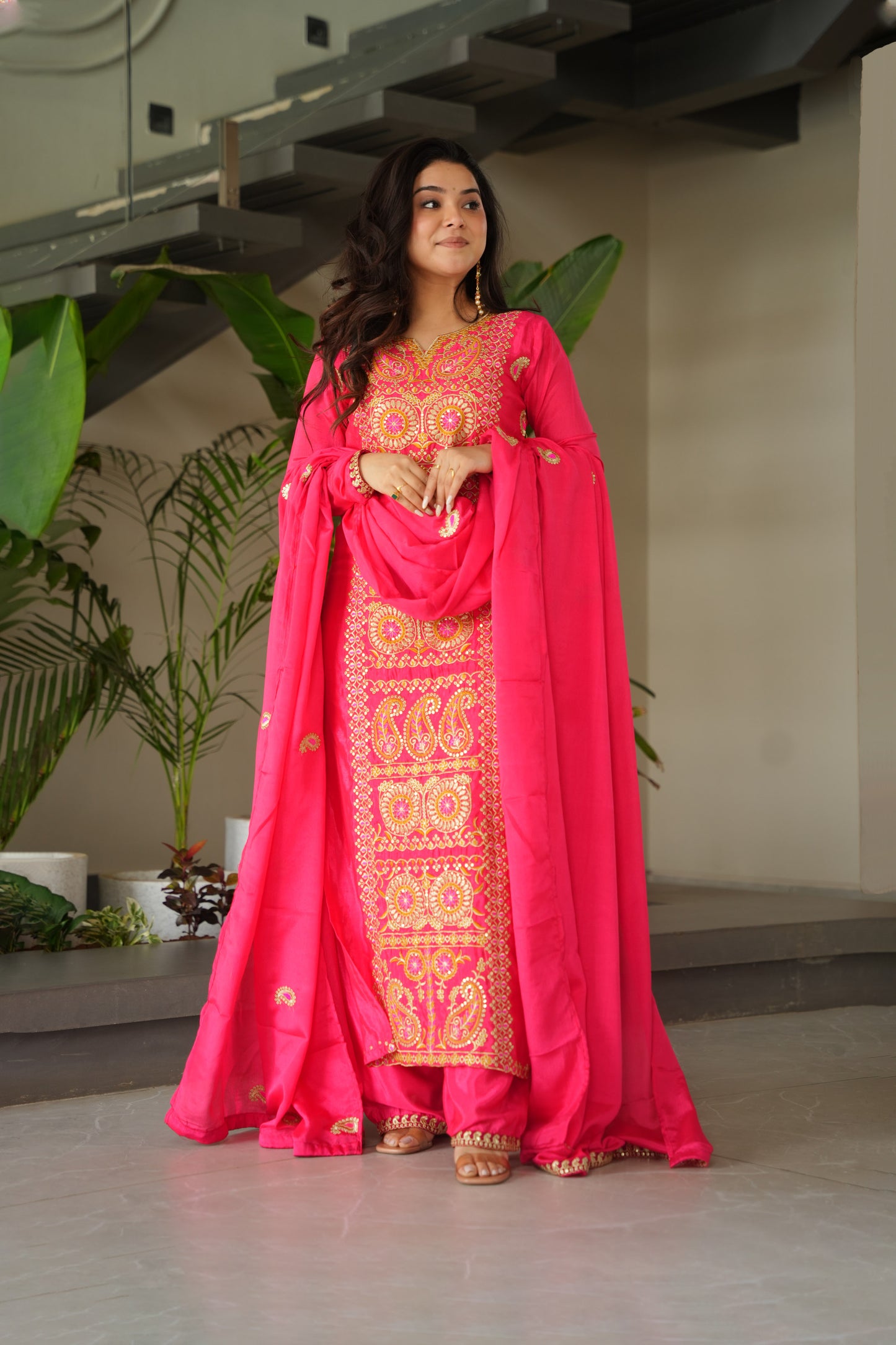 Gajri Pink Embroidered Kurta Set