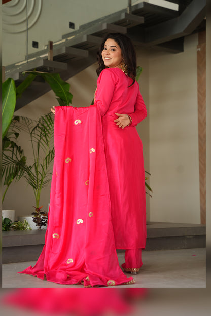 Gajri Pink Embroidered Kurta Set