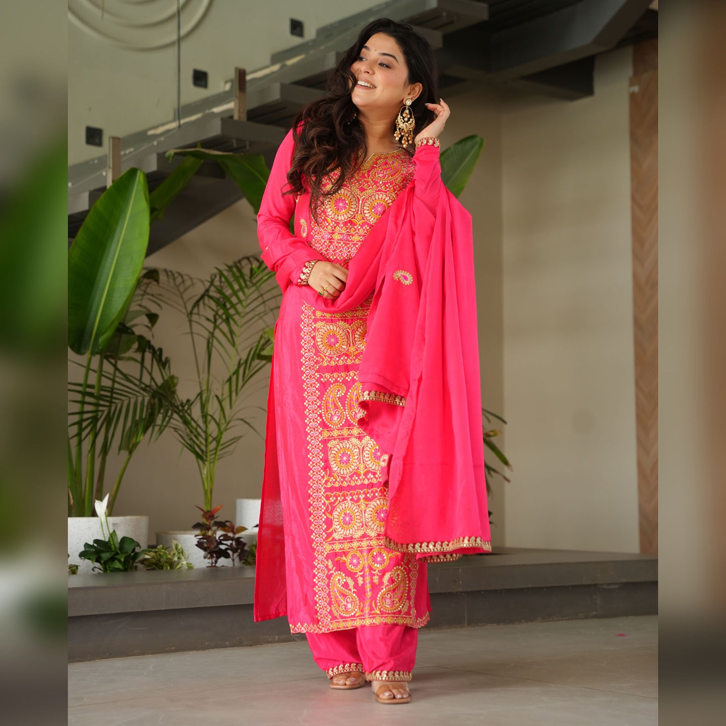 Gajri Pink Embroidered Kurta Set