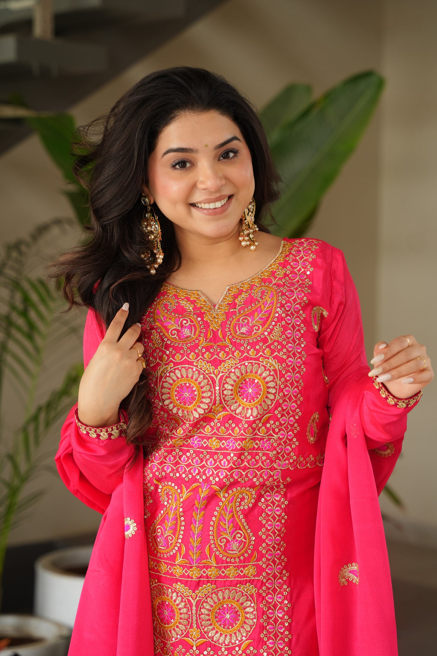 Gajri Pink Embroidered Kurta Set