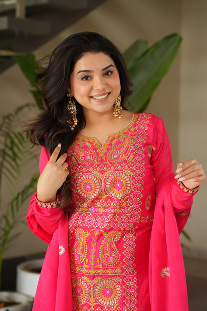 Gajri Pink Embroidered Kurta Set