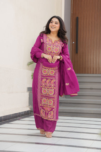 Magenta Embroidered Kurta Set