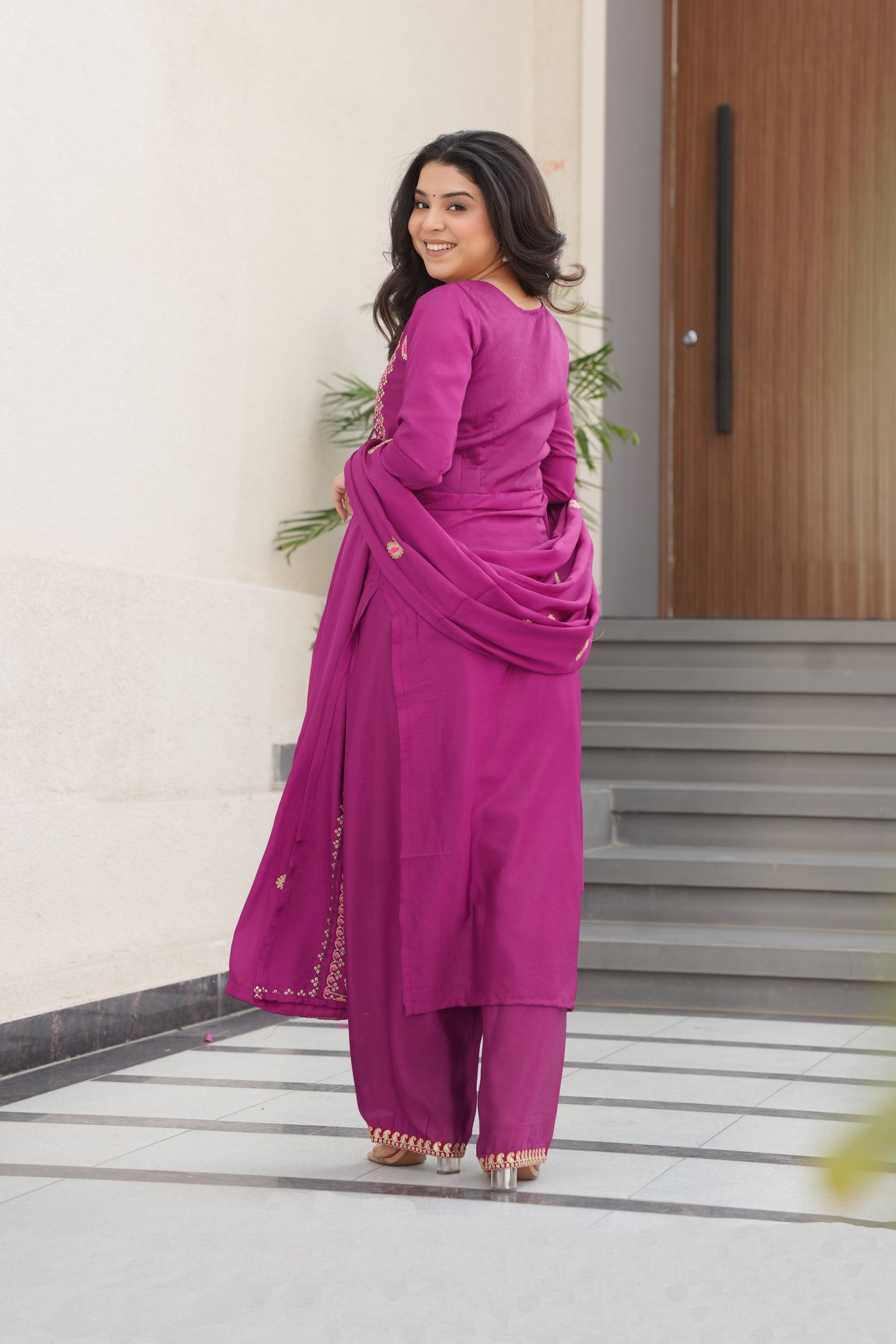 Magenta Embroidered Kurta Set