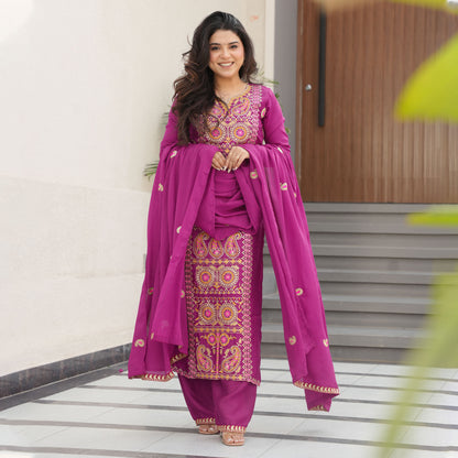 Magenta Embroidered Kurta Set