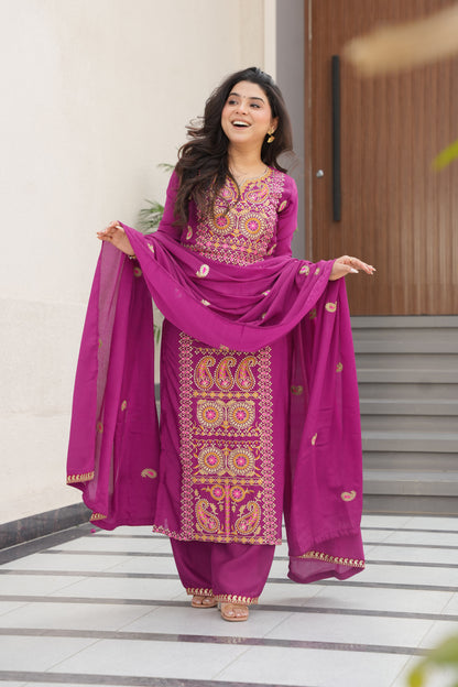 Magenta Embroidered Kurta Set