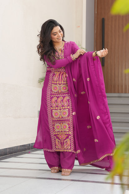 Magenta Embroidered Kurta Set