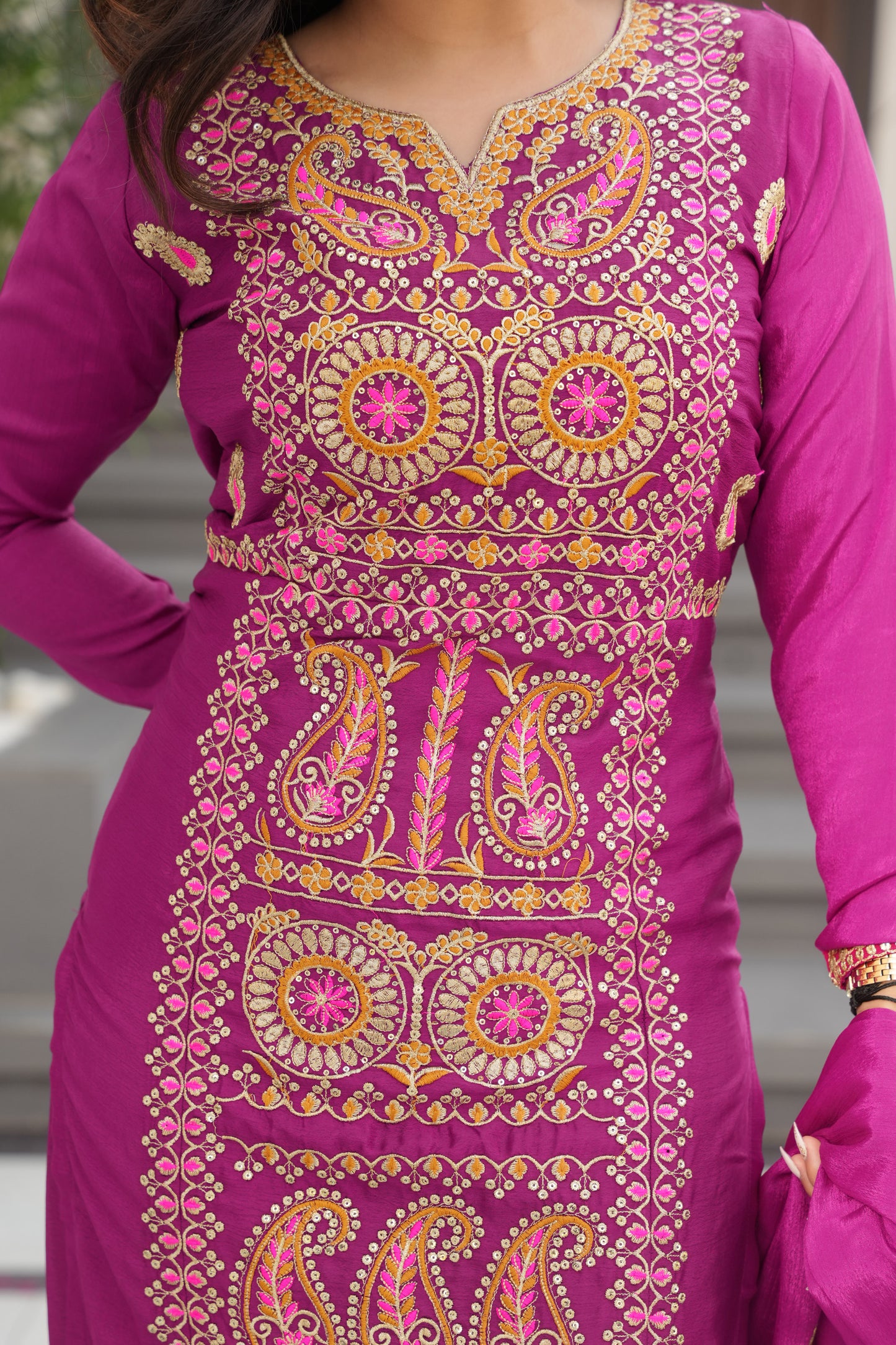 Magenta Embroidered Kurta Set