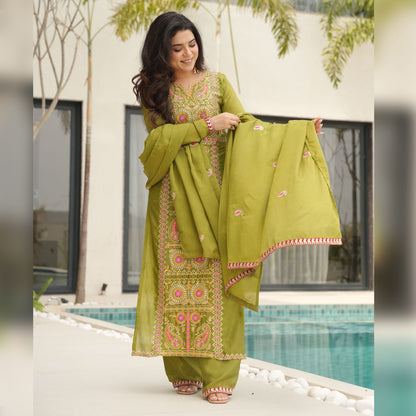 Olive Green Embroidered Kurta Set