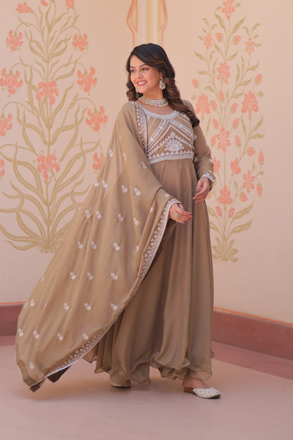 Anaisha Beige Star Georgette Gown Set