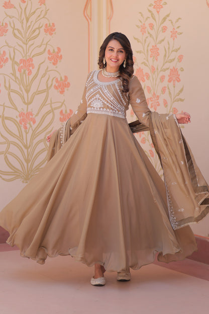 Anaisha Beige Star Georgette Gown Set
