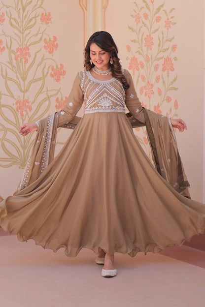 Anaisha Beige Star Georgette Gown Set