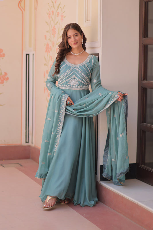 Anaisha Sky Blue Star Georgette Gown Set