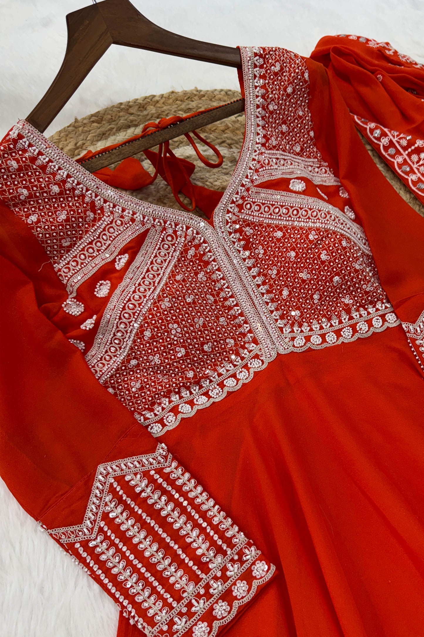 Ishani Orange Sequin Beads Embroidered Gown With Duppata